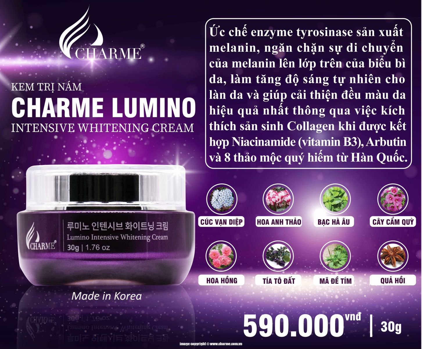 Kem Trị Nám & DưỡngTrắng Da Charme Lumino 30G