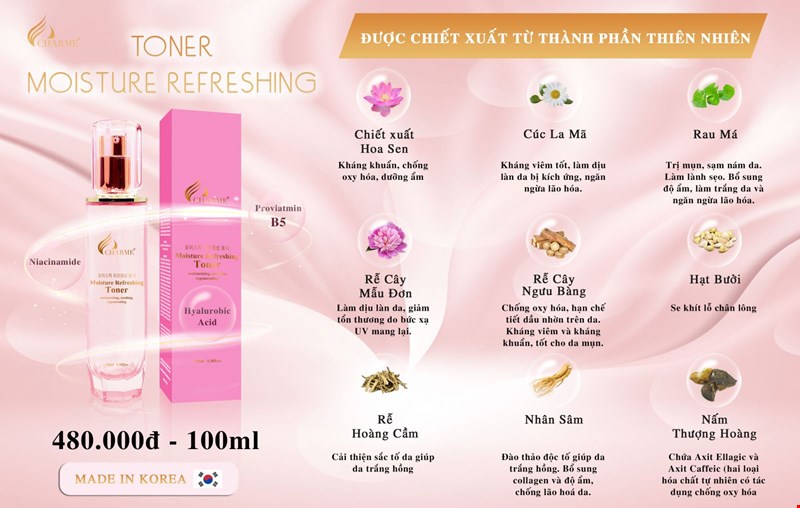 Charme Moisture Refreshing Toner 100ml - Cân Bằng, Dưỡng Da 2 in 1
